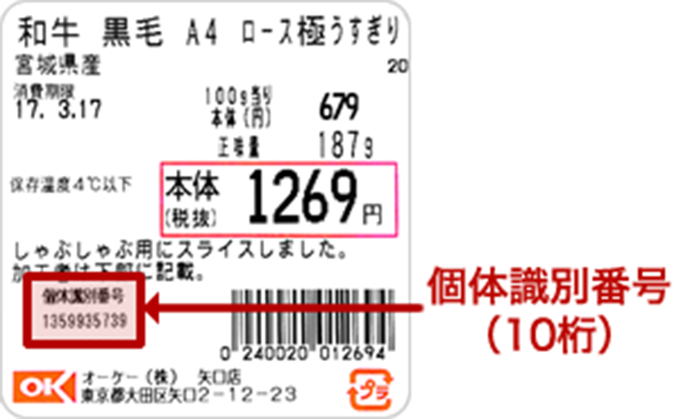 画像：個体識別番号の書かれたラベル